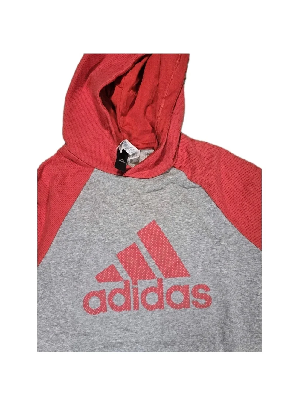 Y2K 90S adidas Mens  Red & Gray Hooded Short Sleeve Tee Size Large